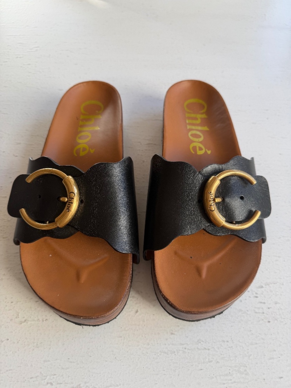Chloe black leather slides, size 39